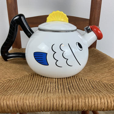 Mid Century Kamenstein Enamel Fish Teapot Tea 