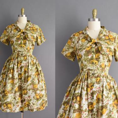 vintage 1950s dress | Mode O' Day Floral Print Short Sleeve Full Skirt Shirt Dress | Medium | 50s vintage dress 