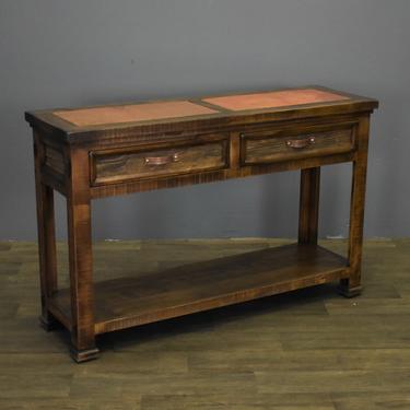 Rustic Style Solid Wood &amp; Copper 2-Drawer Sofa Table / Console 