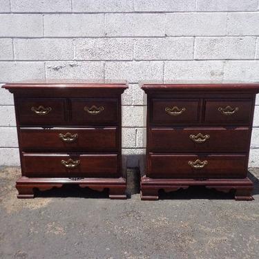 2 Nightstands Antique Wood Bedside Tables Bedroom Storage Traditional End Table Pair Cherry Chest Dresser Set VIntage CUSTOM PAINT AVAIL 