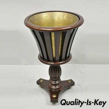 English Regency Style Mahogany Wooden Planter Plant Stand with Brass Pot Insert