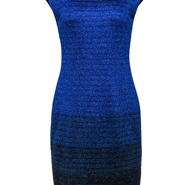 St. John - Cobalt Blue Striped Sparkle Knit Sheath Dress Sz 8