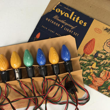 Vintage Royal Electric Outdoor Christmas Light Set Original Box, 7 General Electric Bulbs With Clips, Royalites, Pawtucket R I, Works, AS IS 