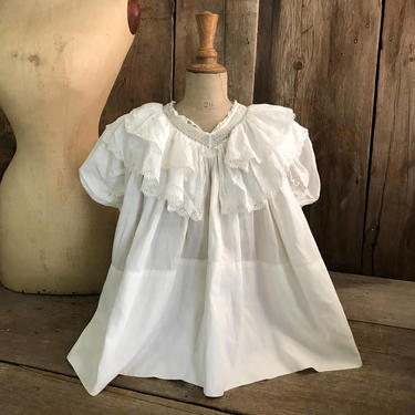 White Cotton Lace Dress, Girls, Toddler, Baby, Handmade, Ruffle Collar 
