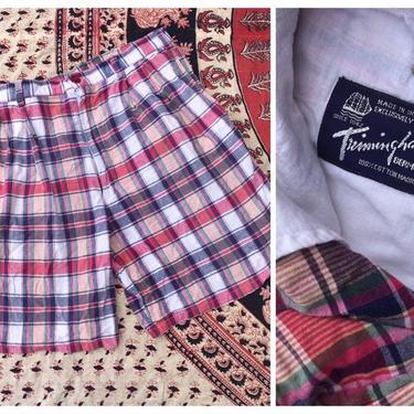 vintage men's madras plaid shorts - Trimghams of Bermuda shorts / soft cotton madras shorts - 80s preppy shorts - Indian madras shorts, 36 