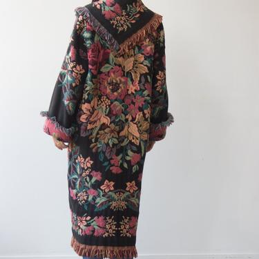 1980s Floral Woven Cotton Blanket Coat 