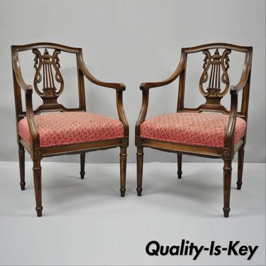 Pair of Antique Louis XVI French Style Lyre Back Chairs Italian Armchairs