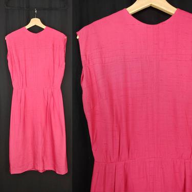 Vintage Sixties Small Pink Sleeveless Silk Jean Lang Original Sheath Dress - 60s Small High Neck Knee Length Dress 