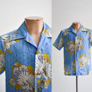 1970s Blue & Yellow Hawaiian Shirt 