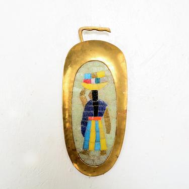 Salvador TERAN Mosaic Colorful Plaque in Brass and Tile Wall Art Mexico 1950s. 