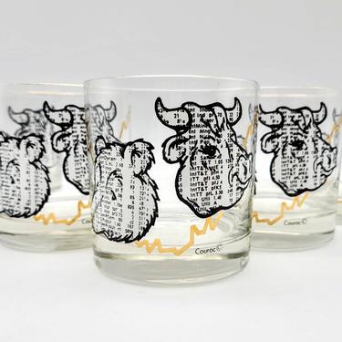 Vintage Couroc Bull and Bear Barware Glasses.  Mid-Century Cocktail Glasses 