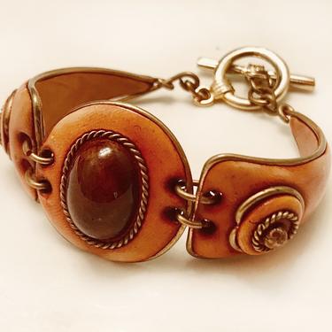 1960's Tan Clay Bracelet with Bronze lining & stone inlay by TreasureInYourChest