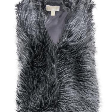 Michael Michael Kors - Grey & Black Faux Racoon Fur Clasped Vest Sz S