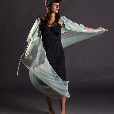 1970s Sea Foam Dreams sheer lingerie robe &amp; nightgown slip set by Miss Elaine- size S 