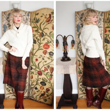 1950s Skirt // Shadow Plaid Speckled Wool Skirt // vintage 50s pencil skirt 