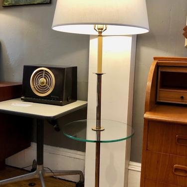 Mid Century Floor Lamp w\/attached glass table