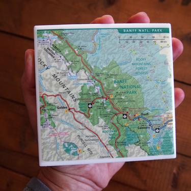 1998 Banff National Park Map Coaster. Canada Map. Alberta Canada Gift. Rocky Mountains Décor Canadian. Hiking Gift. Banff Map. Park Souvenir 