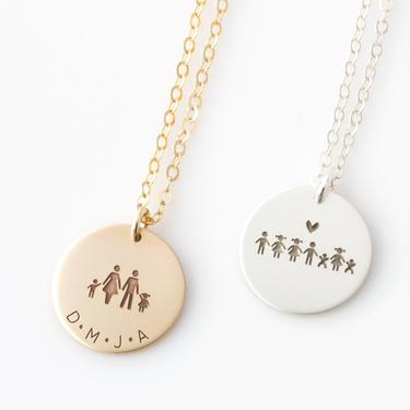 Personalized Family Jewelry, Stick Figure Family Necklace, Custom Necklace, Mother's Day Gift, Grandma, Mom, Family Necklace Gift for Her 