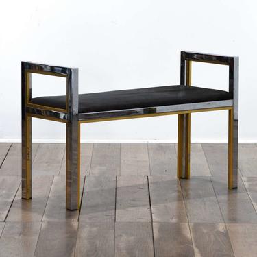 Modernist Open Chrome Frame Leather Seat Bench