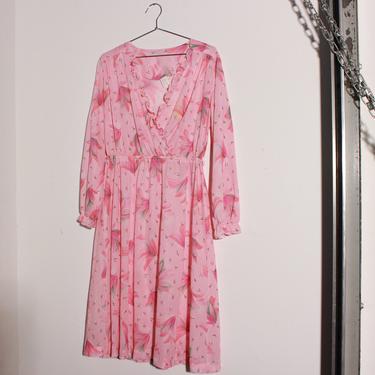 Sheer Pink Tulip Ruffle Dress / Medium Large 