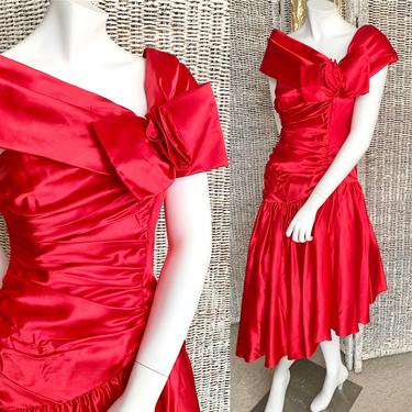 Fun Fabulous Party Dress, Ruched, Off Shoulder, Holiday Party, Cocktail, Hi Low, Tulle Crinoline, Vintage 80s Prom 