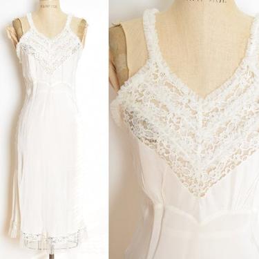 vintage 30s slip lingerie dress white bias cut rayon lace ruffle nightie XS clothing 