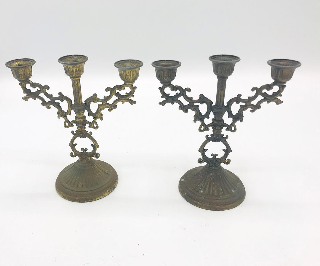 Candleholder  height 17cm Vintage Italy White Brass CandleStick Holder heavy white brass Candelabra for 3 candles width 15 cm
