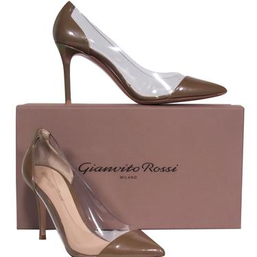 Gianvito Rossi - Light Brown Patent Pointed Toe Pumps w/ Clear Paneling Sz 8
