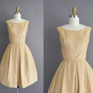 vintage 1950s dress | Gorgeous Sparkly Gold Lurex Cocktail Party Dress | XS Small | 50s vintage dress 