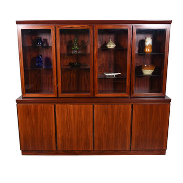4-Door Lighted Danish Rosewood 2-Piece Display Cabinet | Storage