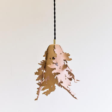 Forest Lamp - Oak - Natural Leather - Organic Pendant Light - Cut Leather Lamp 