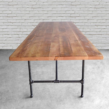 Solid Wood Dining Table with reclaimed wood top and iron pipe legs in choice of sizes or finishes 
