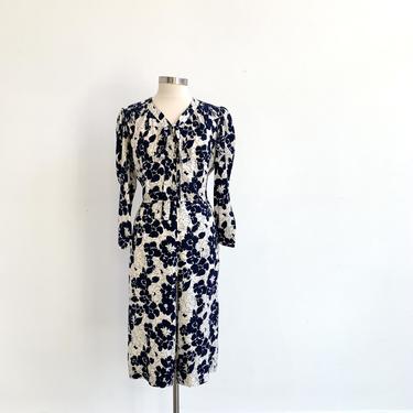 YSL Rive Gauche Blue & White Silk Dress