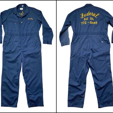 Vintage 1960s LEE Union-Alls Coveralls ~ size L ~ Work Wear ~ Chainstitched / Chainstitch ~ Federal Oil Co / Petroliana 