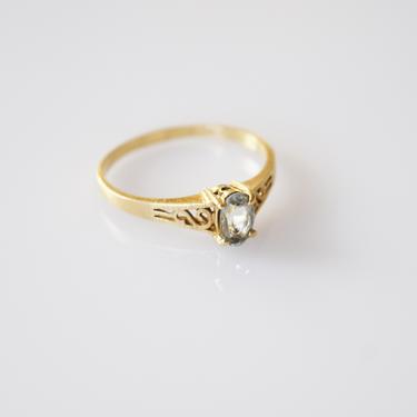 Vintage Aquamarine + 14kt Gold Filigree Ring | US Size 7 | Light Blue Stone and Gold Art Nouveau Ring 