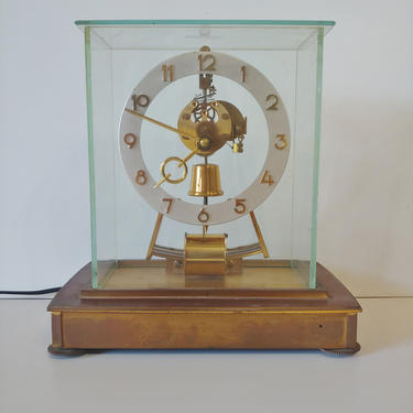 Vintage Kundo Electric Mantel Clock w Square Glass Dome Made in Germany 