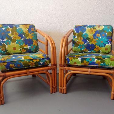Vintage Rattan Accent Arm Chairs - Set of 2 