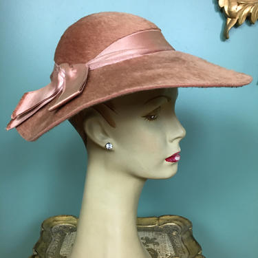 1940s platter hat, vintage 40s hat, beige mohair, saucer hat, film noir style, patrice model, old hollywood glamour, felt hat, cartwheel 