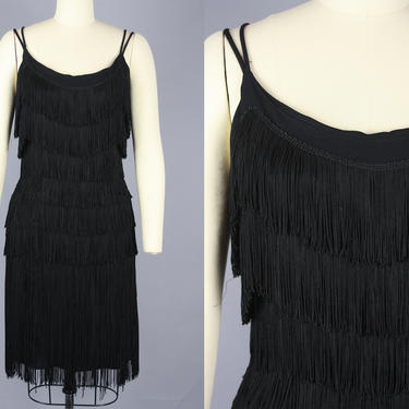 1960s FRINGE Dress | Vintage 60s Little Black Cocktail Dress | small / medium 