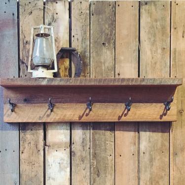 Reclaimed Wood Coat Rack with Shelf / Barn Wood Coat Hanger 