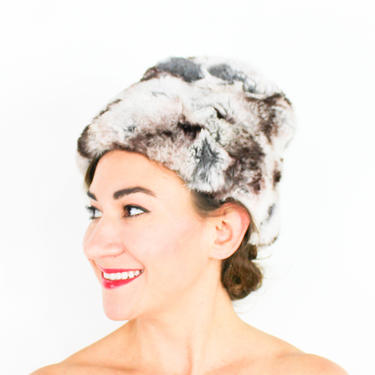 1960s Gray Fur Winter Hat | 60s Gray &amp; White Fur Hat | Saks Fifth Avenue 