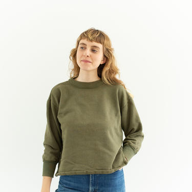 Vintage French Faded Olive Green Crew Sweatshirt | Cozy Fleece | 70s Made in France | FS020 | M | 