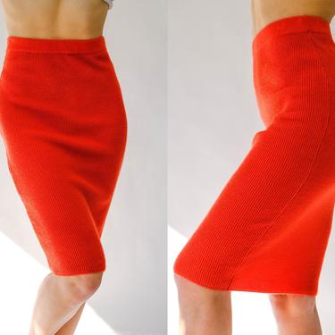 Vintage 80s GENNY Maglia Italian Sherbet Orange Cashmere & Silk Knit Skirt | Made in Italy | 1980s Designer, Versace, Boho Skirt 