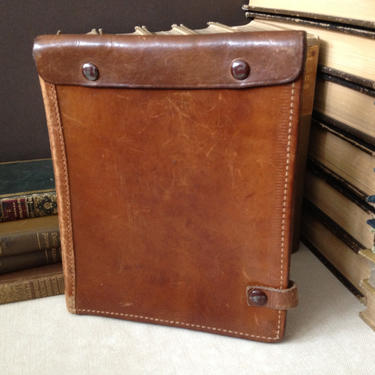 Vtg 1940s // Woody Brown Leather Military Map Document Case 