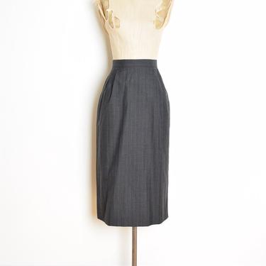 vintage 80s skirt charcoal gray wool pinstripe high waisted midi pencil skirt M clothing 