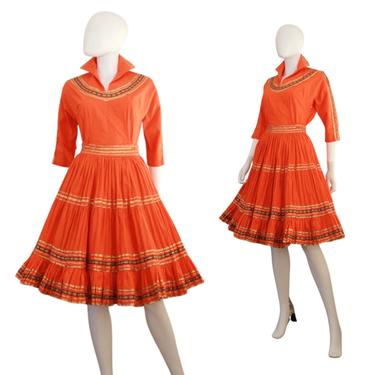1950s Patio Skirt Set - Orange Patio Skirt Set - 50s Fiesta Patio Set - Orange & Gold Patio Set - Rare Patio Skirt Set | Size Small 