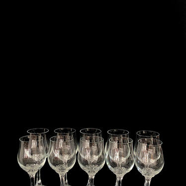 Vintage Mid Century Modern Scandinavian Art Glass Crystal Goblets Glasses 6.25&amp;quot; Tall  with Fancy Bases 1960s 