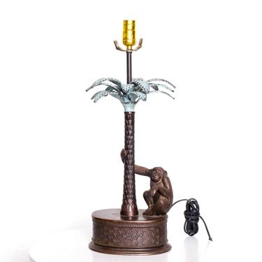 Mid Century Modern Bronze Monkey Palm Table Lamp Maitland Smith 
