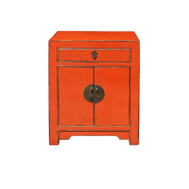 Chinese Oriental Distressed Orange Side End Table Nightstand cs4158E 