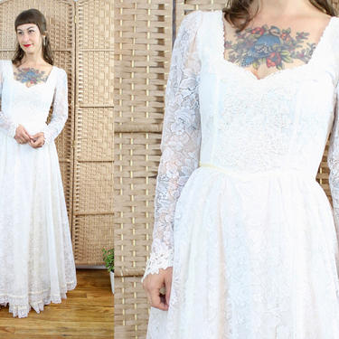 Vintage 70's Gunne Sax Wedding Dress / 1970's Bridal Gown / Lace / Women's Size Small by Ru